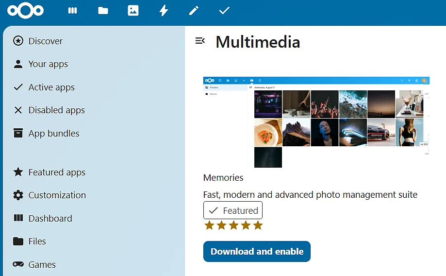 Immagine: Memories nell’App Store Nextcloud