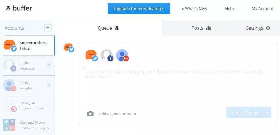 Immagine: Interfaccia utente di Buffer