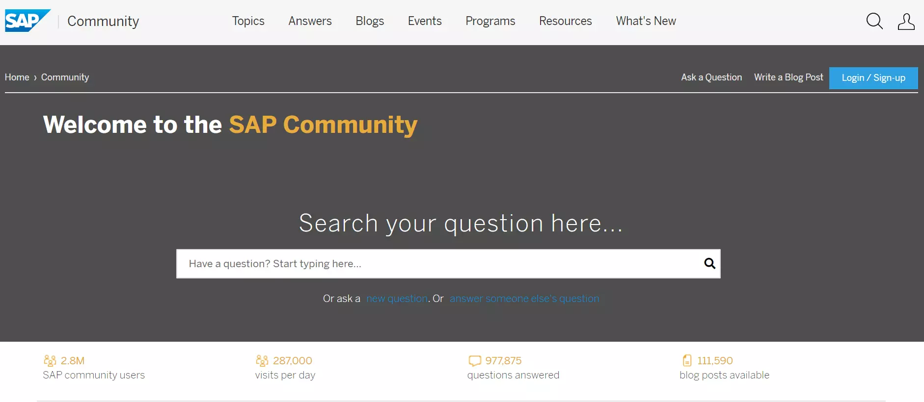 Screenshot del sito della community SAP