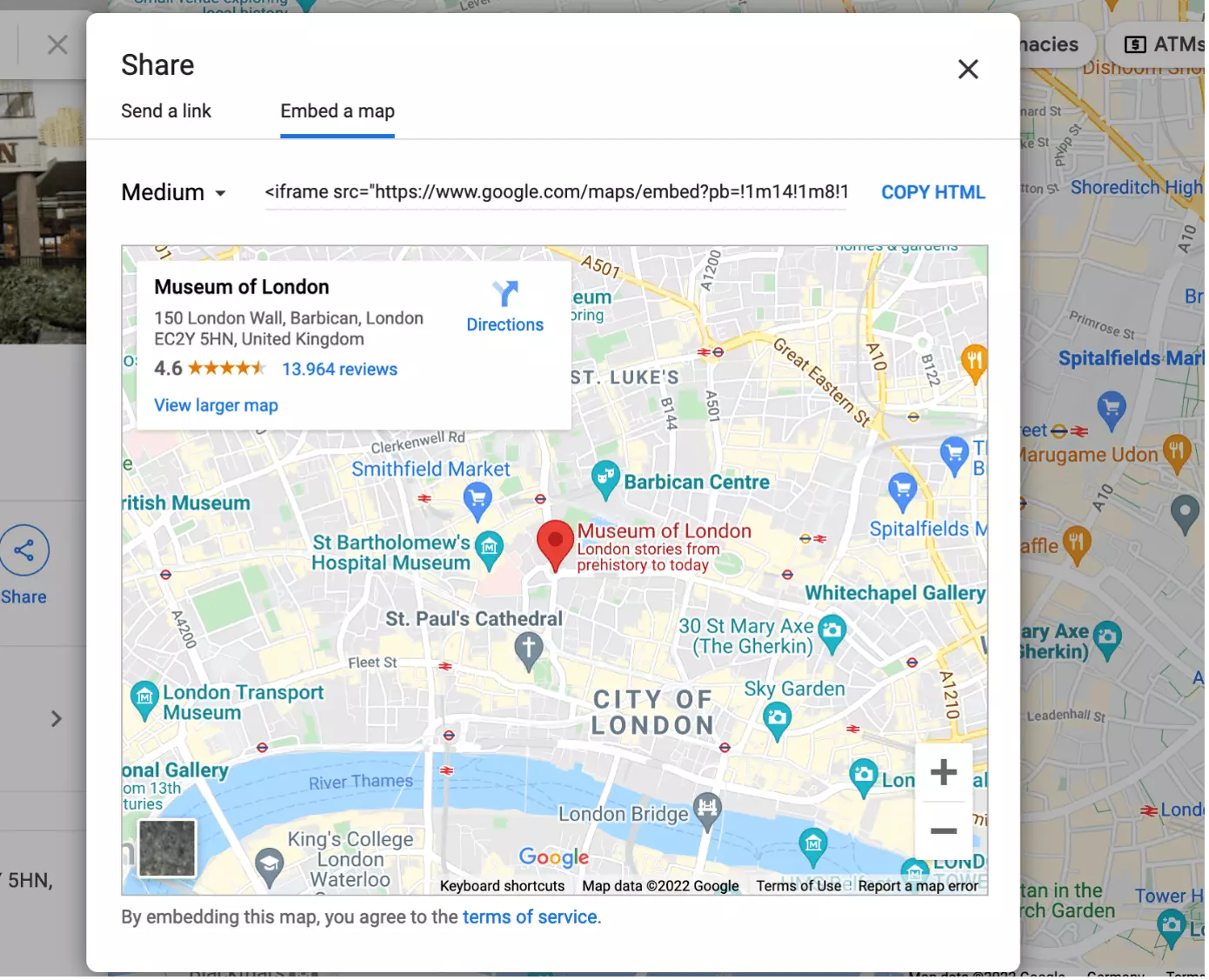 Immagine: Screenshot dell’opzione “Incorpora mappa” di Google Maps