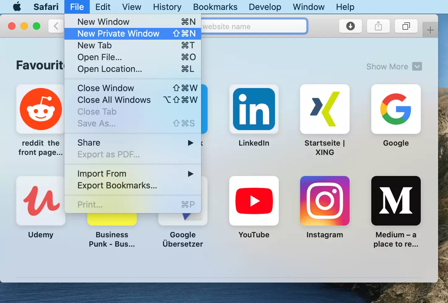 Immagine: Accedere alla navigazione privata in Safari sul Mac tramite la barra del menu