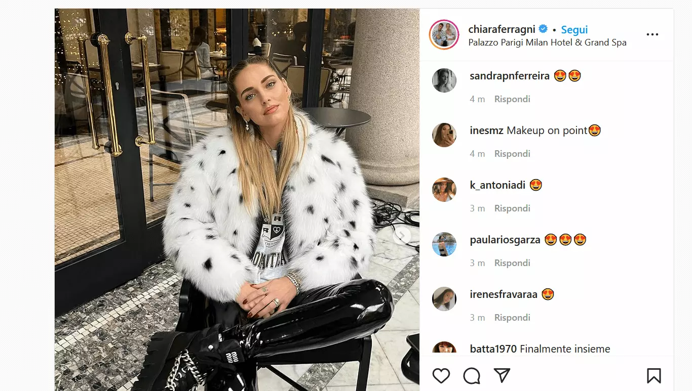 Screenshot della pagina Instagram di Chiara Ferragni