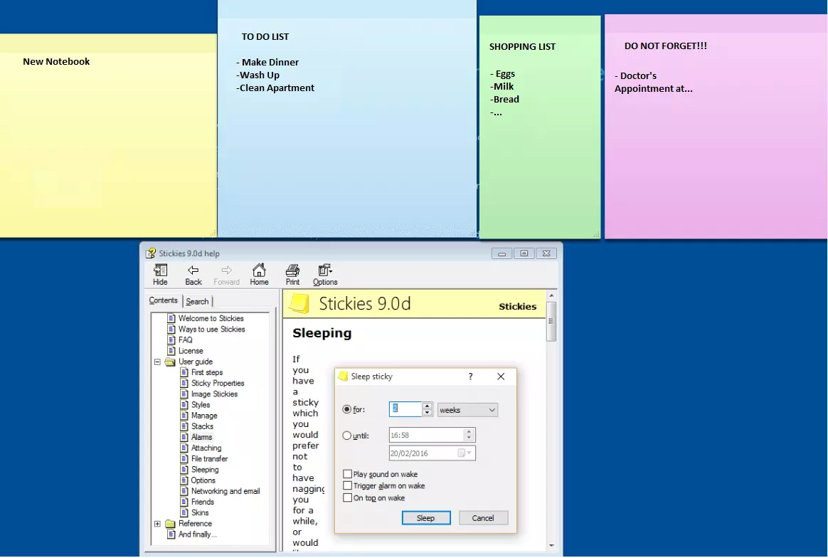 Screenshot dal menu di Zhorn Software Stickies