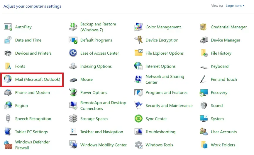 Pannello di controllo di Windows: voce Posta Immagine: Pannello di controllo di Windows: voce Posta