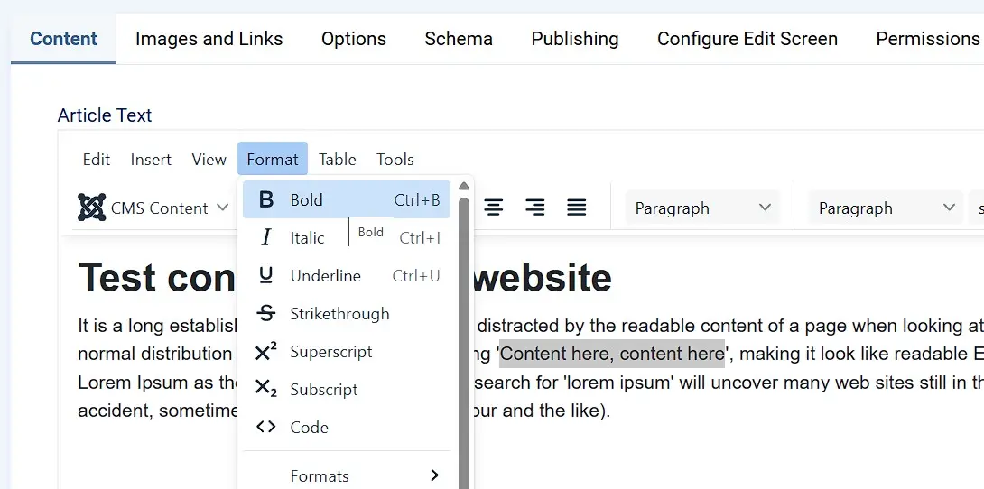 Immagine: Modificare il contenuto di un articolo su Joomla