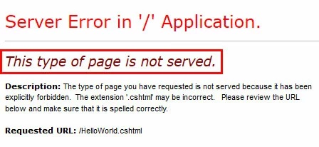 Messaggio “Questo tipo di pagina non viene servito” Messaggio “Questo tipo di pagina non viene servito”