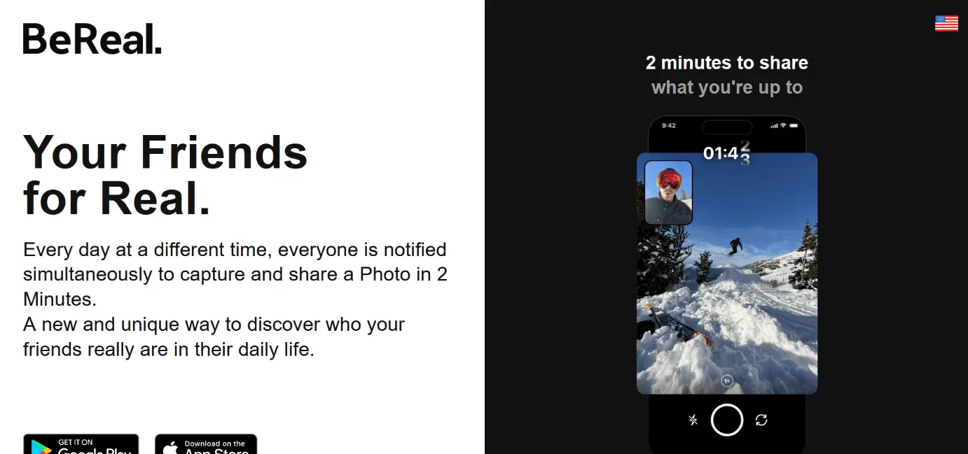 Schermata dal sito web dell’app BeReal Immagine: Schermata dal sito web dell’app BeReal