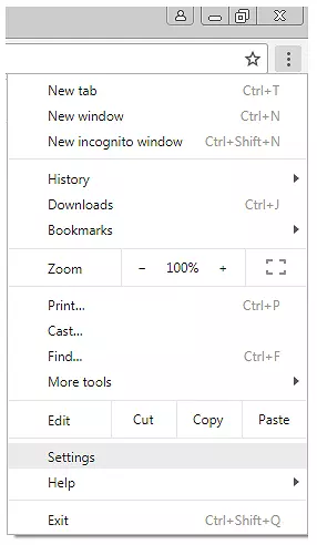Chrome: menu delle impostazioni