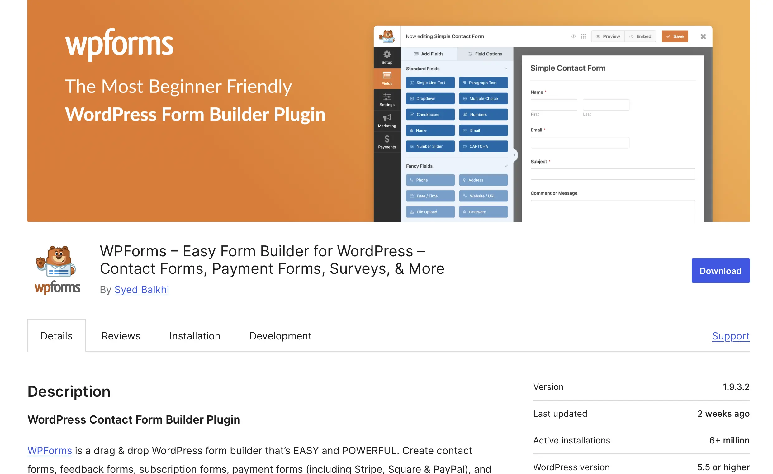 Il plugin WPForms su WordPress.org Immagine: Il plugin WPForms su WordPress.org