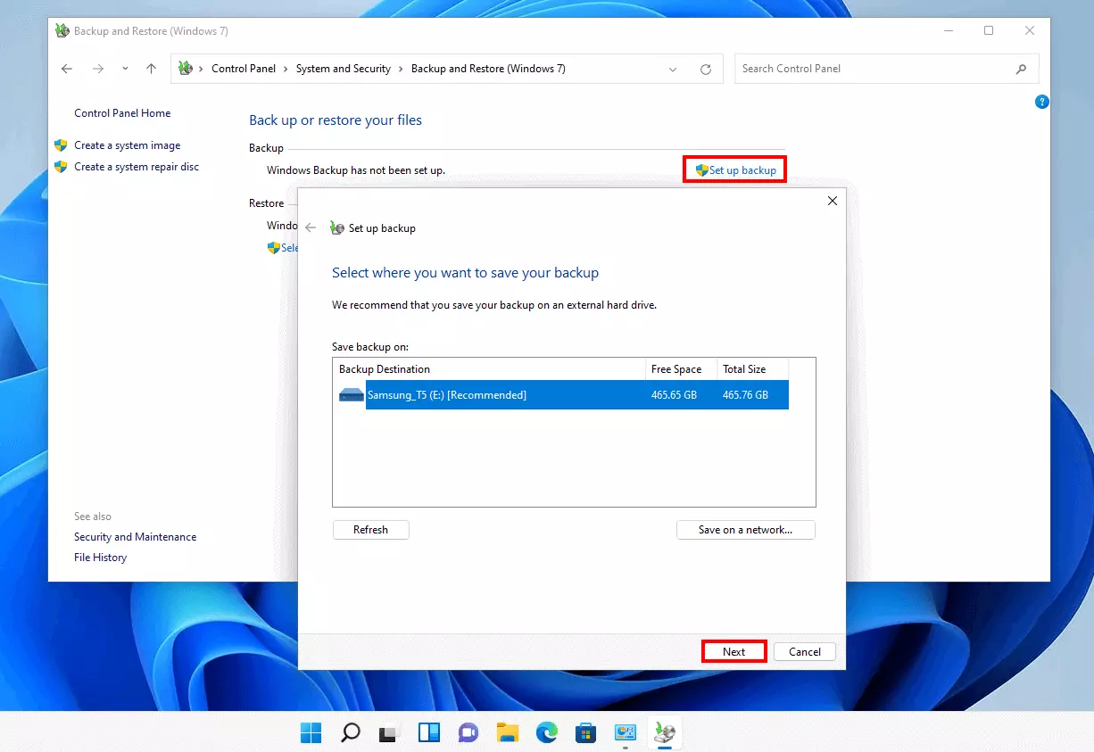 Immagine: Windows 11: “Configura backup”