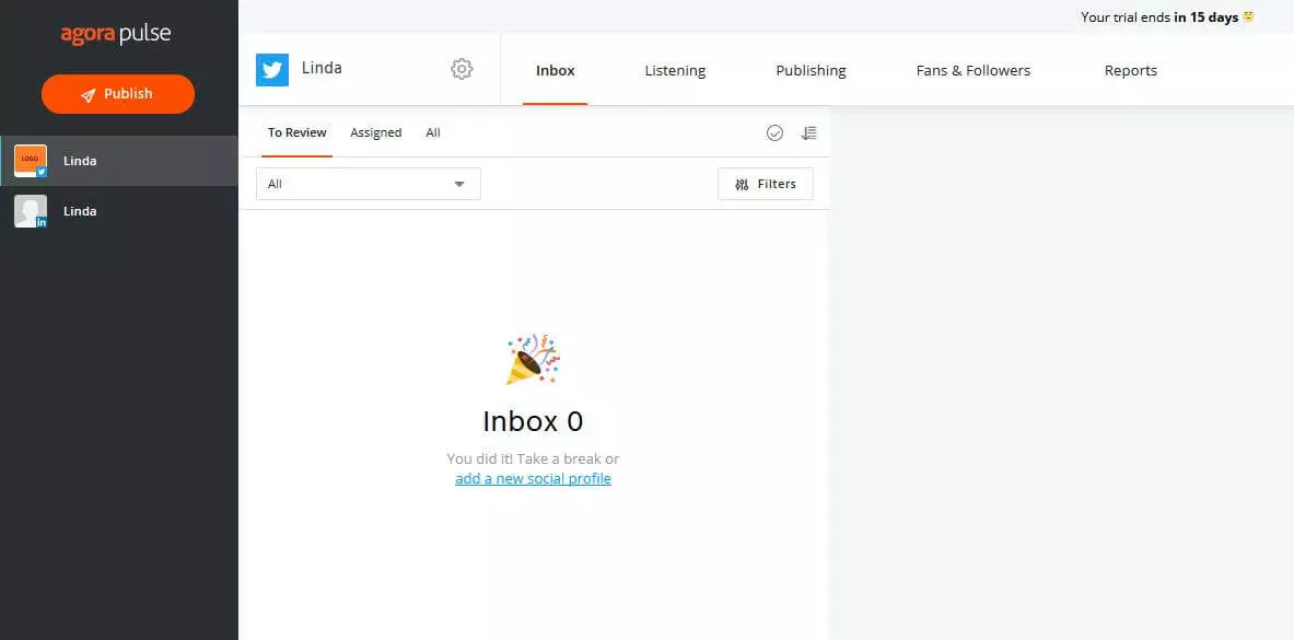 Immagine: Interfaccia utente di AgoraPulse