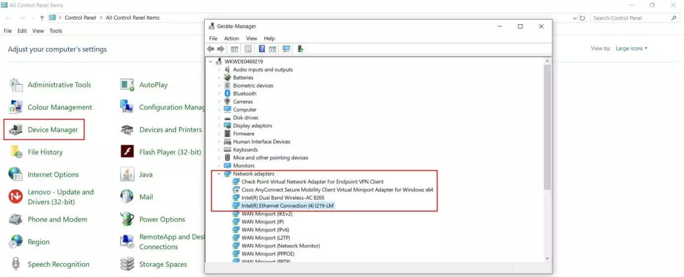 Immagine: Windows 10: Gestione dispositivi con la voce “Schede di rete” espansa
