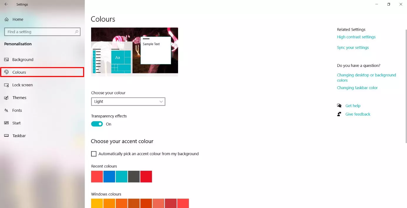 Immagine: Impostazioni Windows: “Colori”