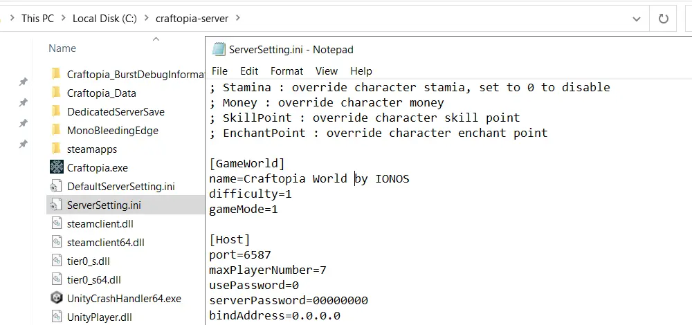 Immagine: Server Craftopia: file di configurazione