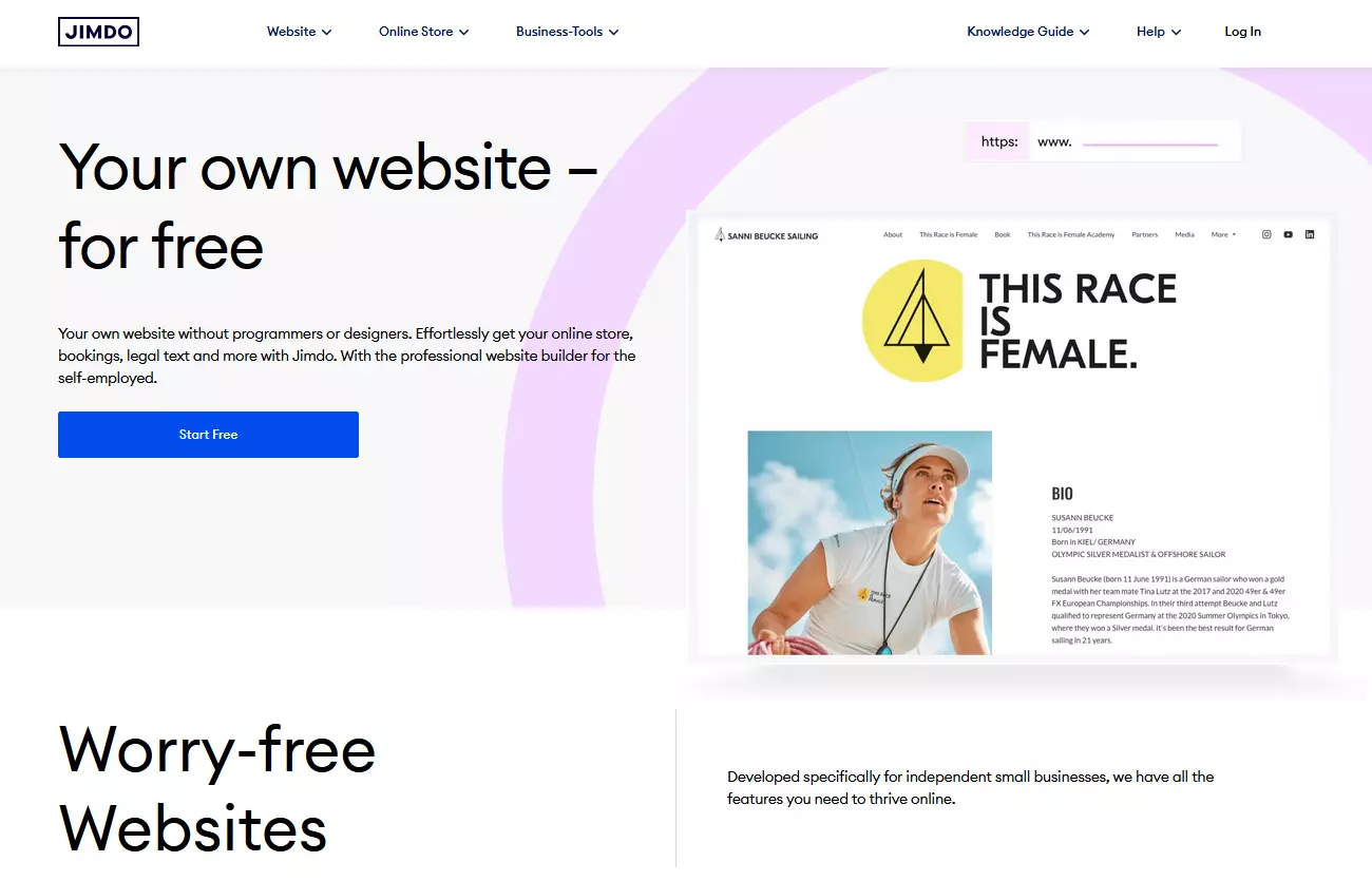 Pagina di destinazione dell’editor di siti web Jimdo Immagine: Pagina di destinazione dell’editor di siti web Jimdo