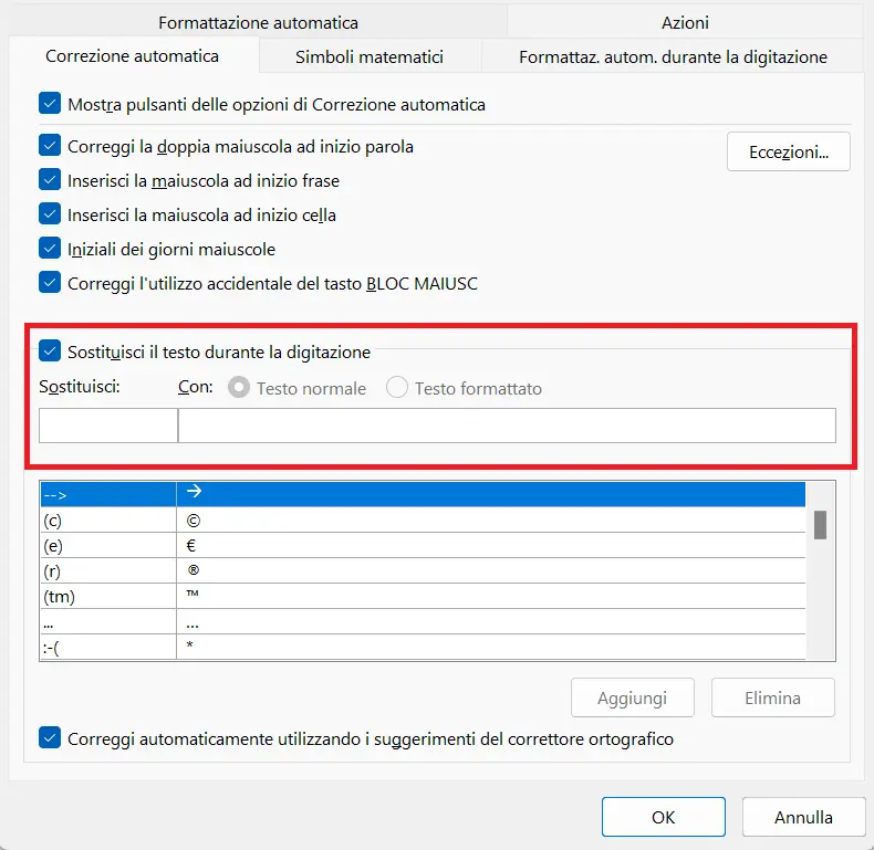 Outlook per Windows: opzioni di correzione automatica Immagine: Outlook per Windows: opzioni di correzione automatica