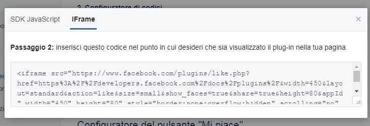 Immagine: Codice del pulsante creato nella variante iFrame