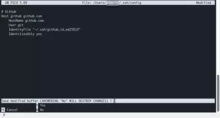 Conferma delle modifiche al file SSH config