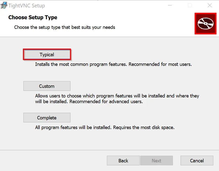 Immagine: Setup del server TightVNC