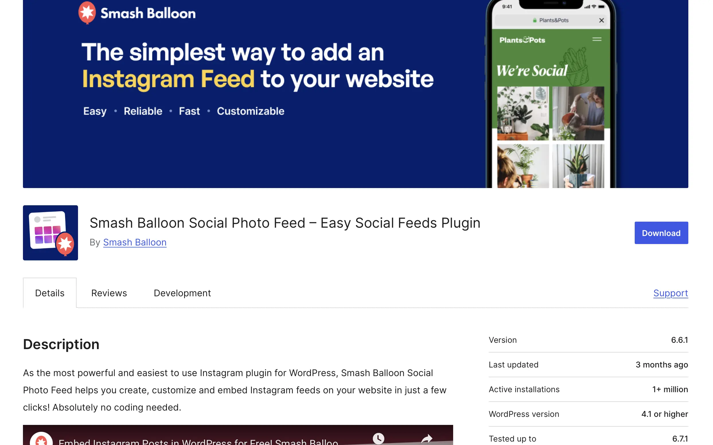 Smash Balloon Social Photo Feed nella directory dei plugin di WordPress Immagine: Smash Balloon Social Photo Feed nella directory dei plugin di WordPress