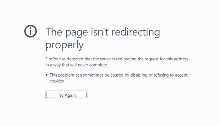 Immagine: Screenshot del messaggio di errore ERR_TOO_MANY_REDIRECTS di Firefox
