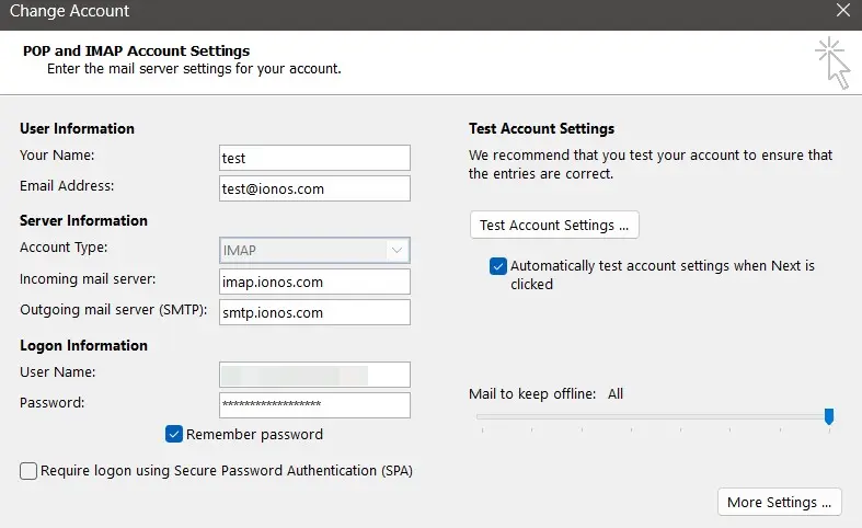 Immagine: Impostazioni dell’account POP e IMAP su Outlook