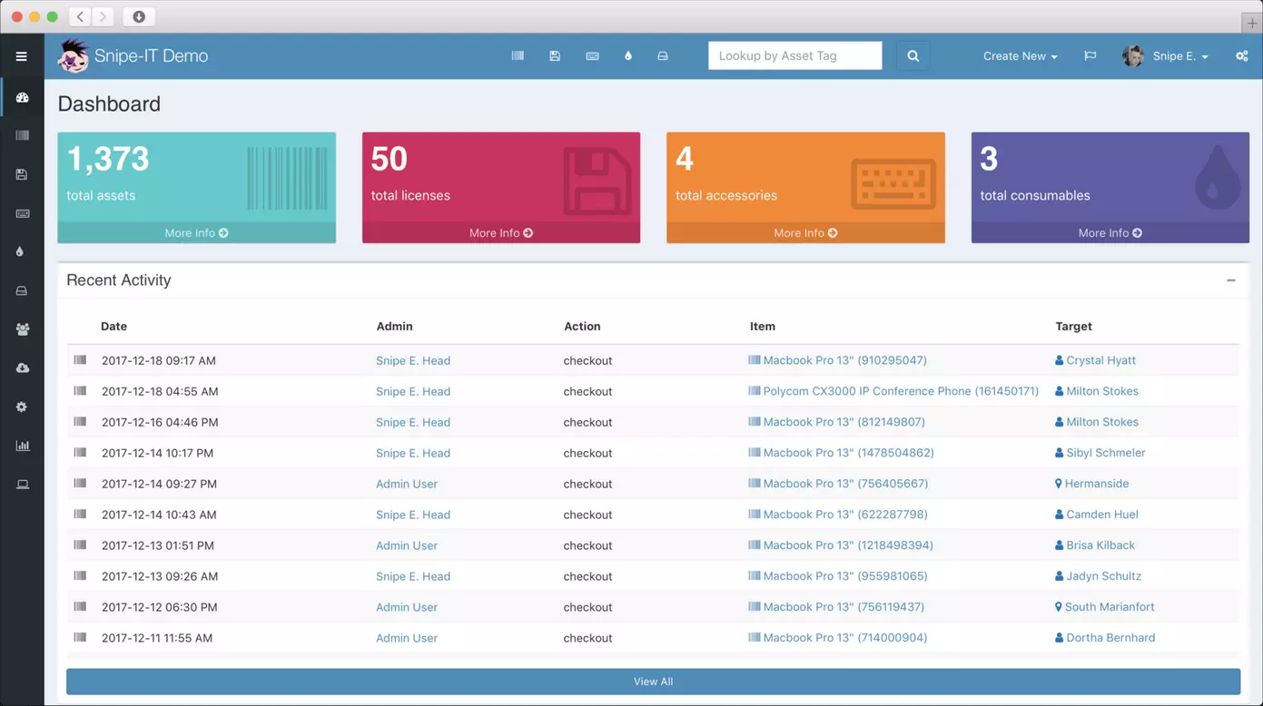 Immagine: Screenshot della dashboard di Snipe-IT