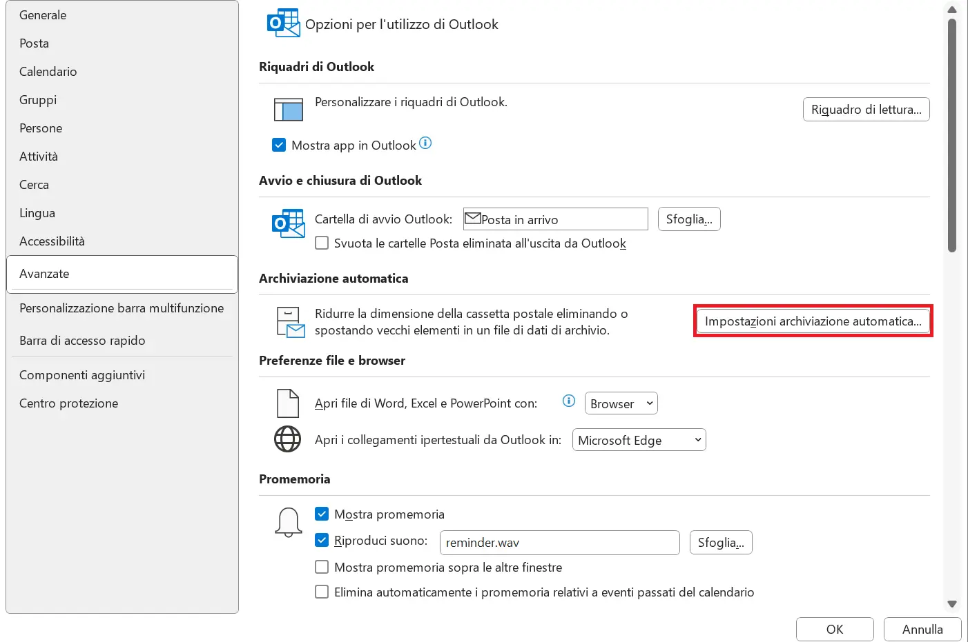 Microsoft Outlook: archiviazione automatica Immagine: Microsoft Outlook: archiviazione automatica