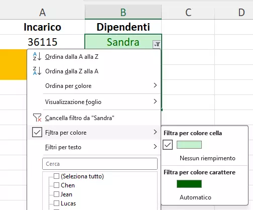 Filtrare la tabella Excel per colore delle celle Filtrare la tabella Excel per colore delle celle