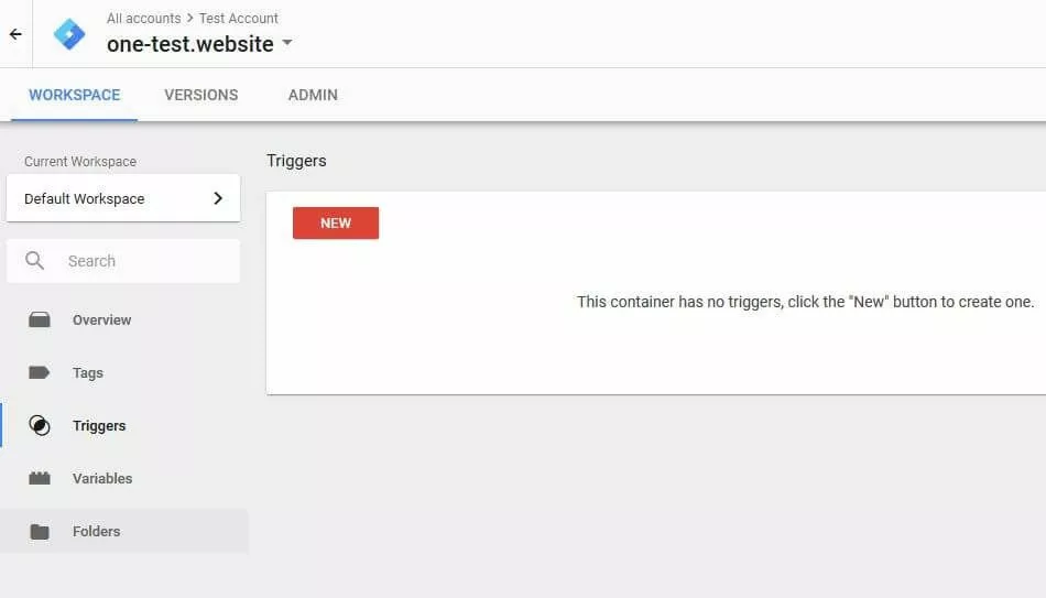 Menu degli attivatori nell’area di lavoro di Google Tag Manager