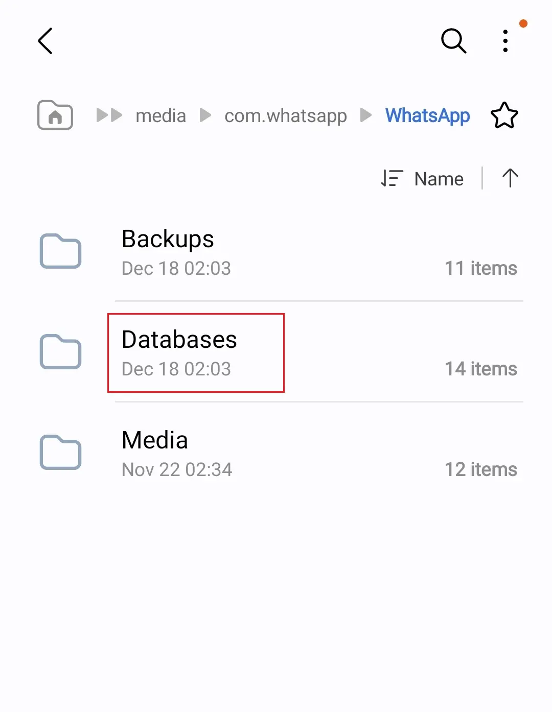 File di backup locali in WhatsApp\Databases Immagine: File di backup locali in WhatsApp\Databases