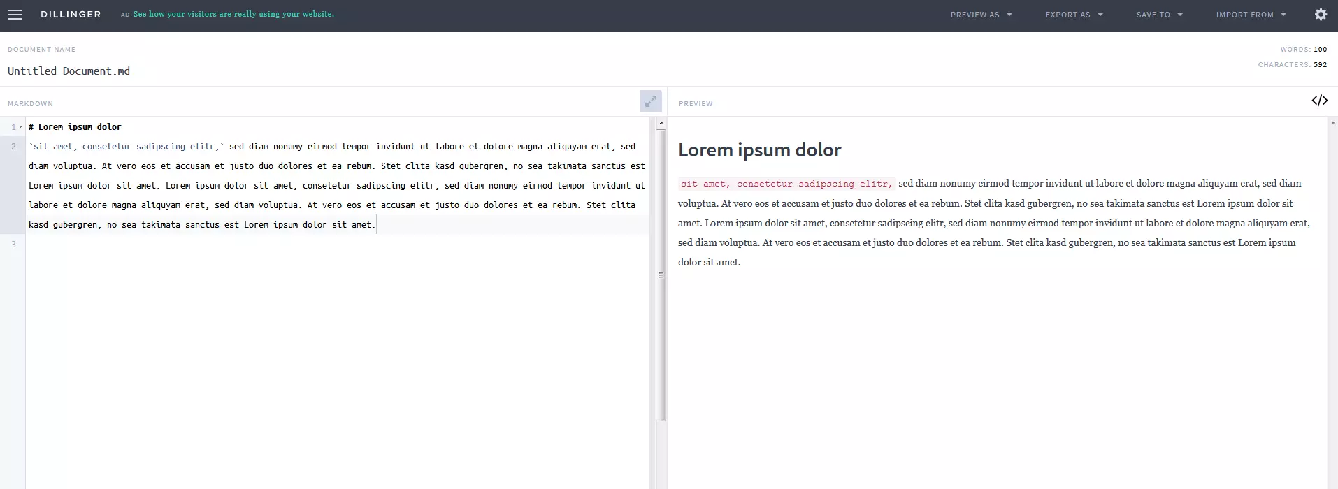 Immagine: Markdown editor online Dillinger