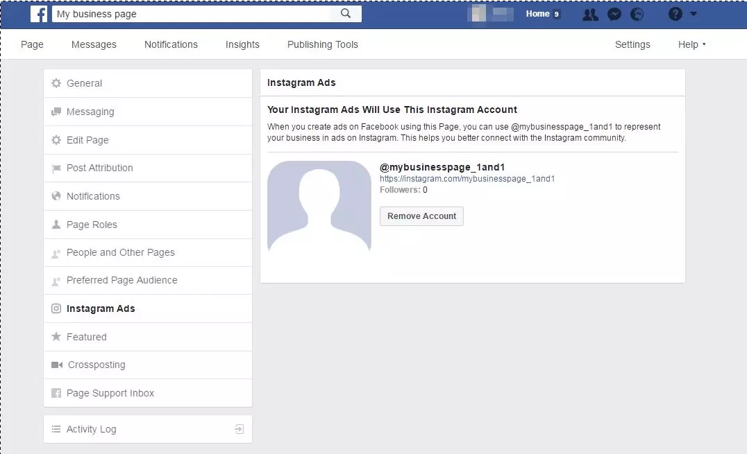 visualizzazione della pagina per il collegamento dei propri account Instagram e Facebook
