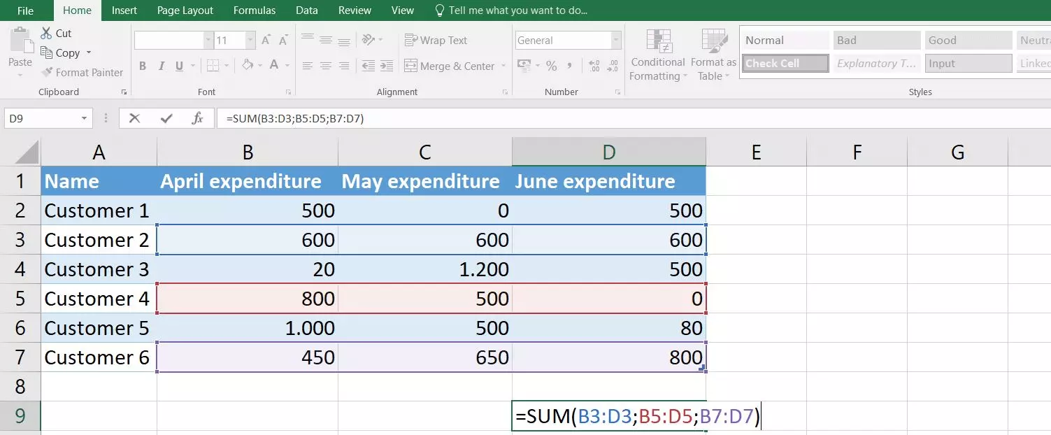 Immagine: Funzione SOMMA di Excel: esempio con tre argomenti