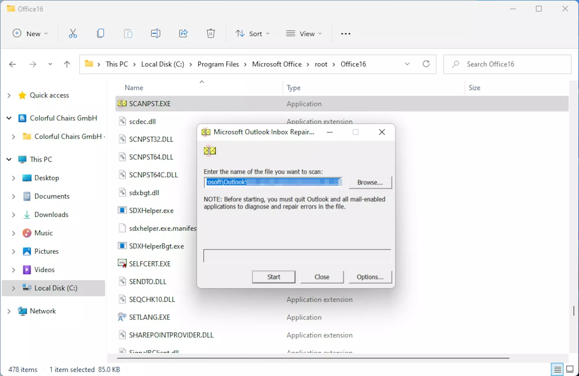 Ricerca del file delle cartelle personali tramite scanpst.exe Ricerca del file delle cartelle personali tramite scanpst.exe