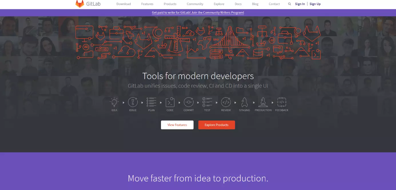 Pagina iniziale di GitLab in inglese