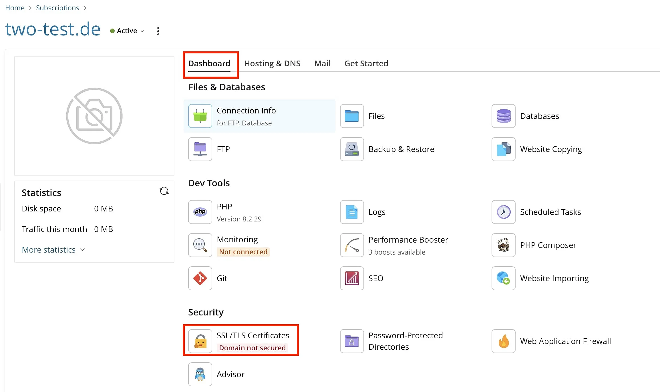 Aprire le opzioni SSL/TLS Immagine: Aprire le opzioni SSL/TLS