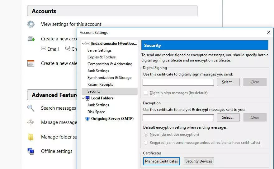 Mozilla Thunderbird: impostazioni di sicurezza