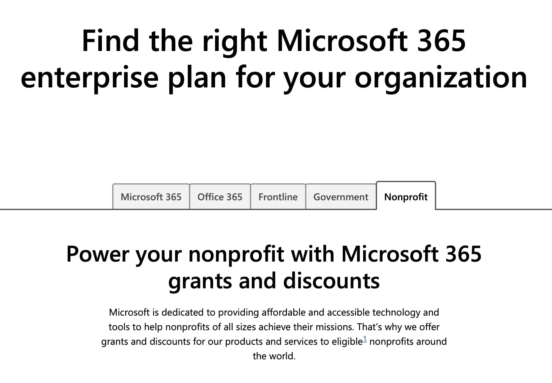 Immagine: Microsoft 365 per organizzazioni no profit