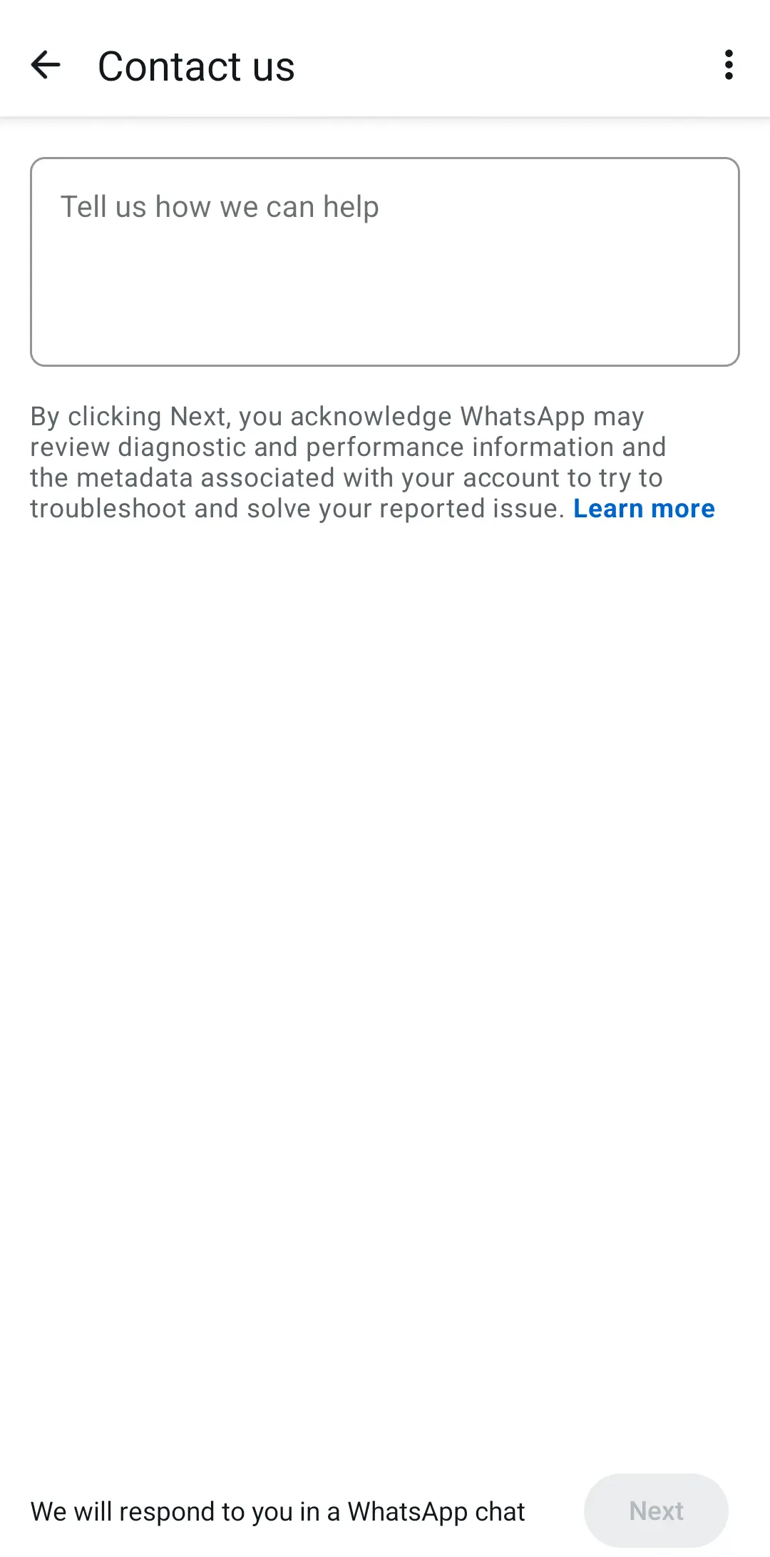 Immagine: “Aiuto” di WhatsApp: modulo di contatto