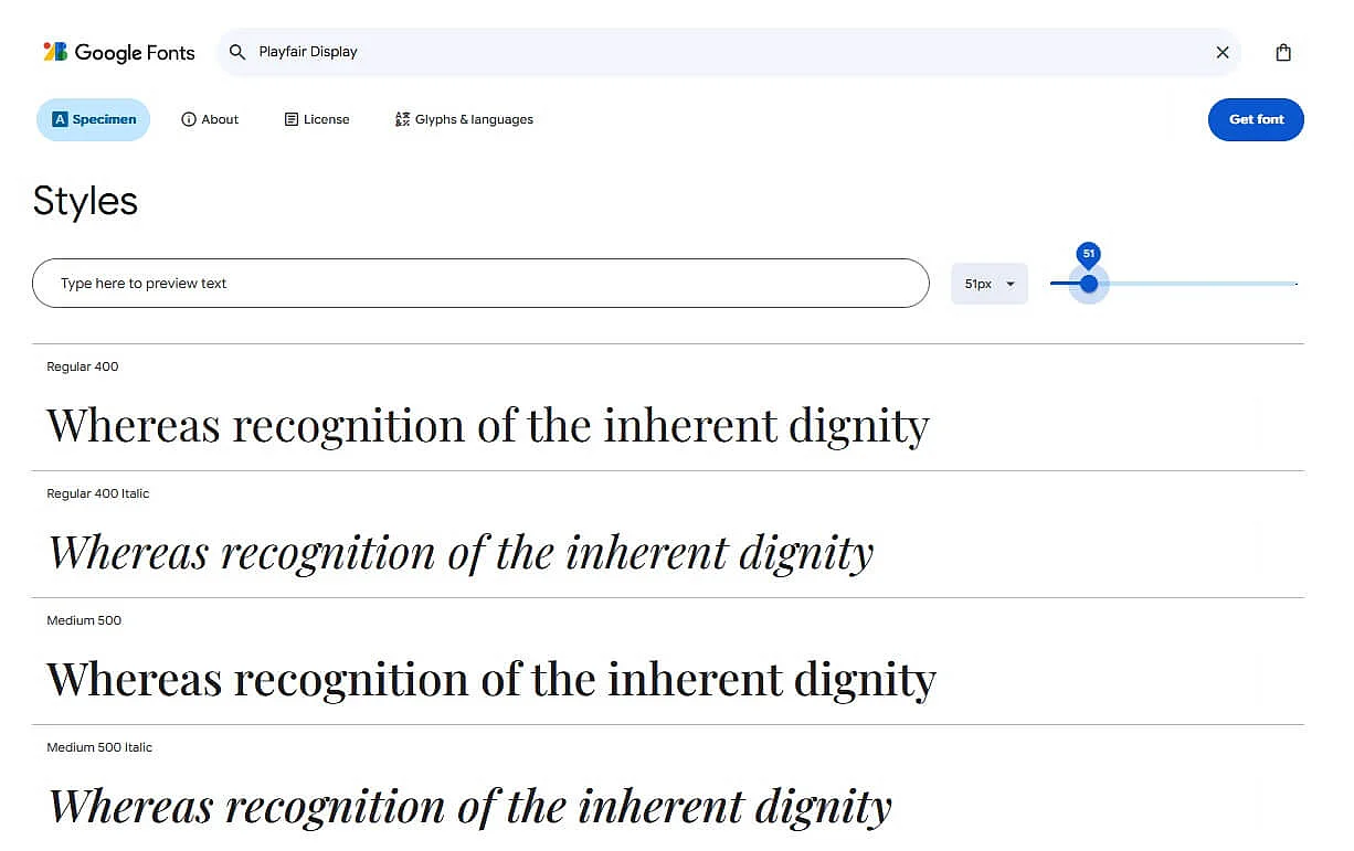 Diverse versioni del font Playfair Display disponibili su Google Fonts Immagine: Diverse versioni del font Playfair Display disponibili su Google Fonts