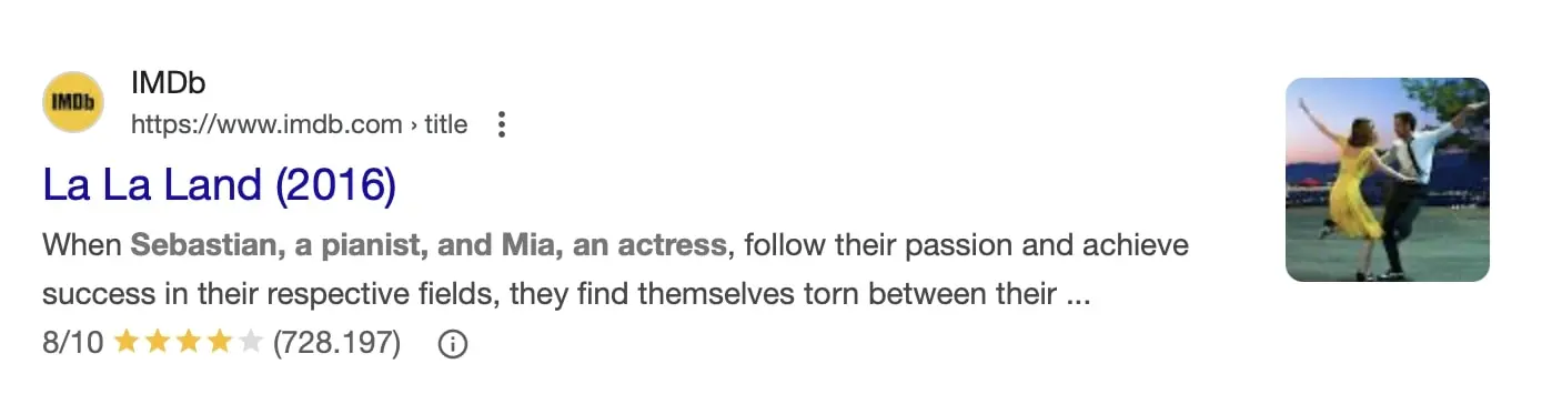 Screenshot di un risultato di ricerca Google con valutazioni a stelle come Rich Snippet Immagine: Screenshot di un risultato di ricerca Google con valutazioni a stelle come Rich Snippet