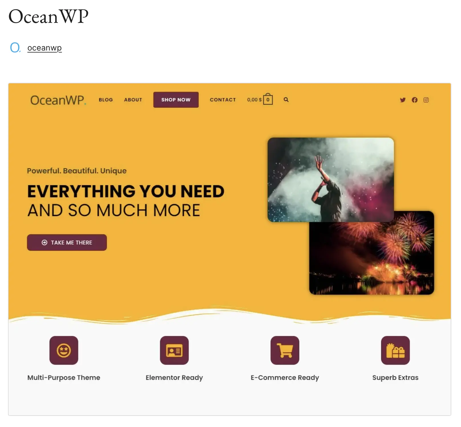 Immagine: Anteprima del tema WordPress OceanWP su WordPress.org