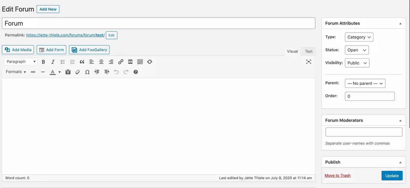 Back end di bbPress in WordPress