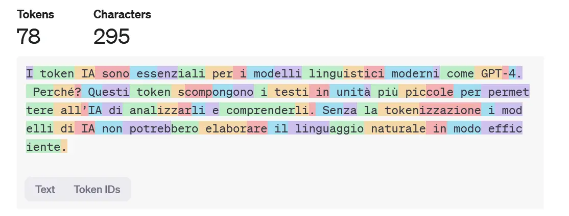 OpenAI: esempio di testo con tokenizer Immagine: OpenAI: esempio di testo con tokenizer
