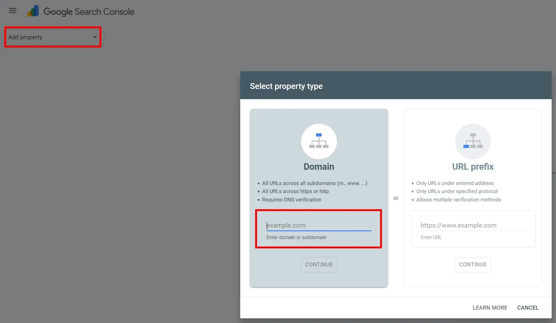 Immagine: Google Search Console: Aggiungi propriet&agrave;