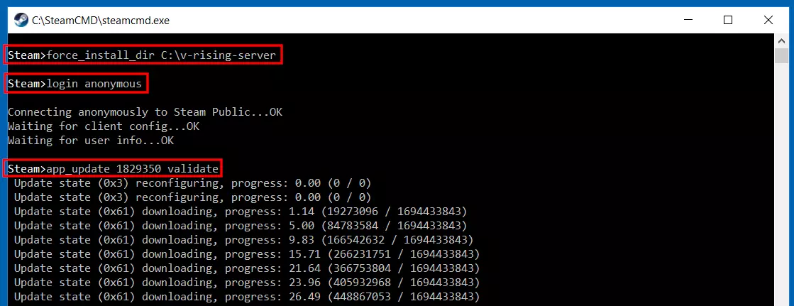 V Rising: installazione dell’applicazione server tramite SteamCMD