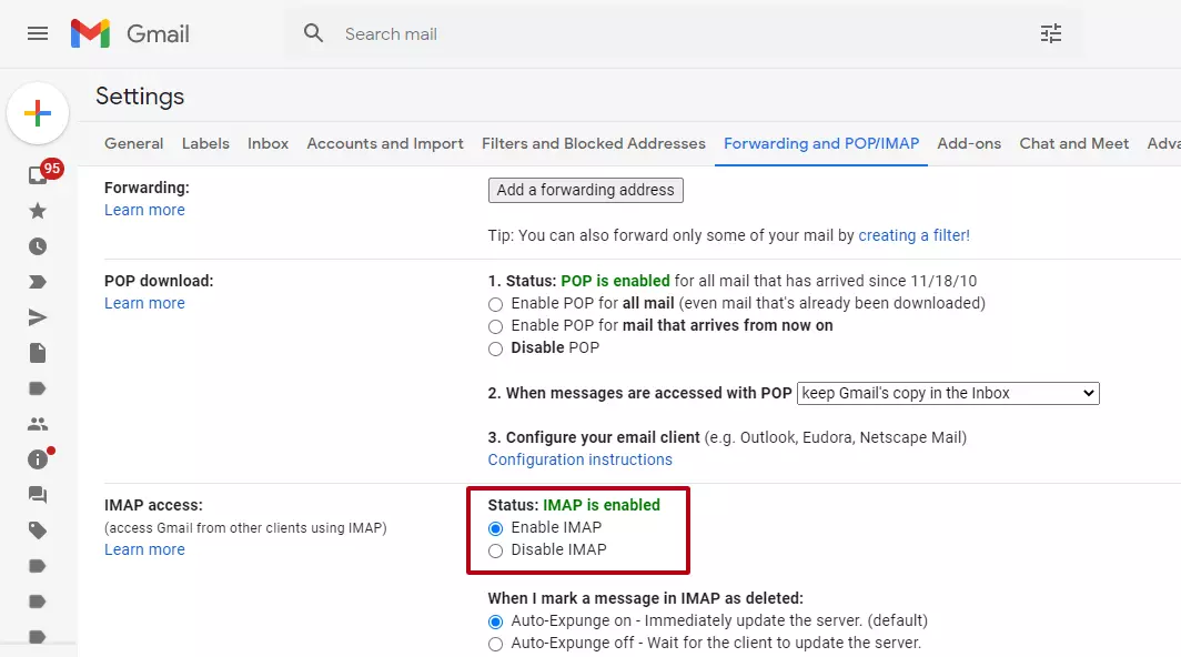 Client Gmail: attiva IMAP
