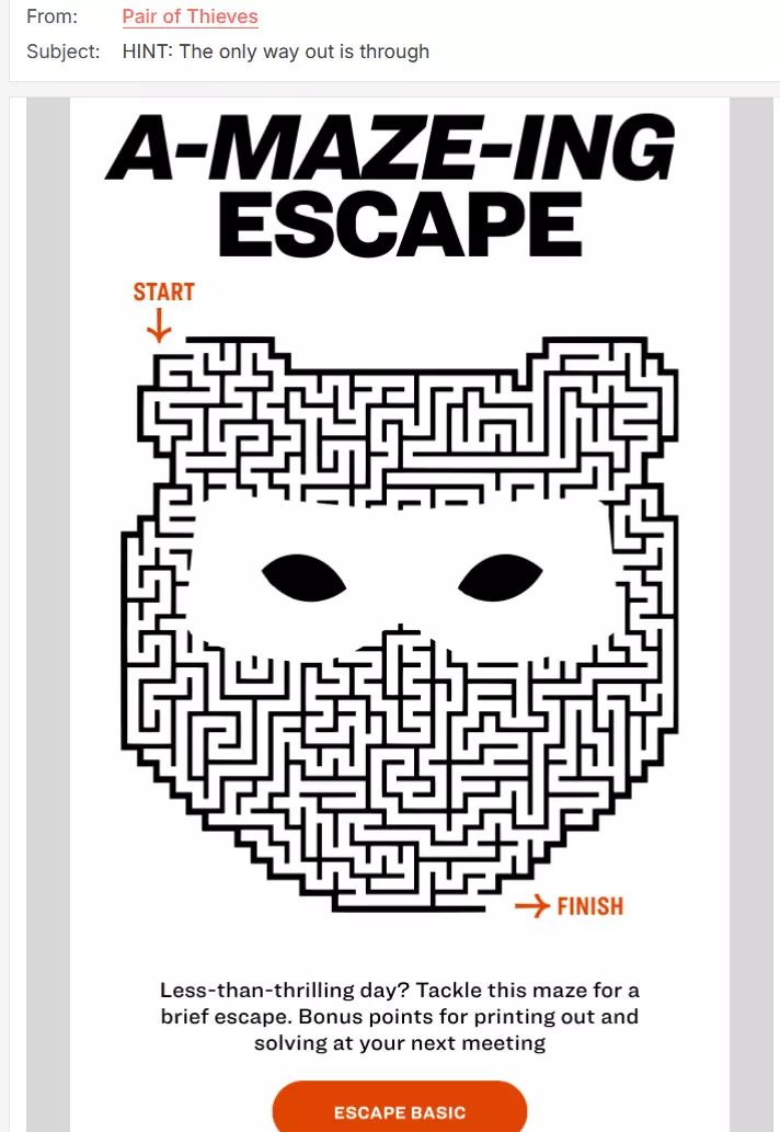 Esempio di una newsletter con contenuto interattivo proposto da Pair of Thieves Immagine: Esempio di una newsletter con contenuto interattivo proposto da Pair of Thieves