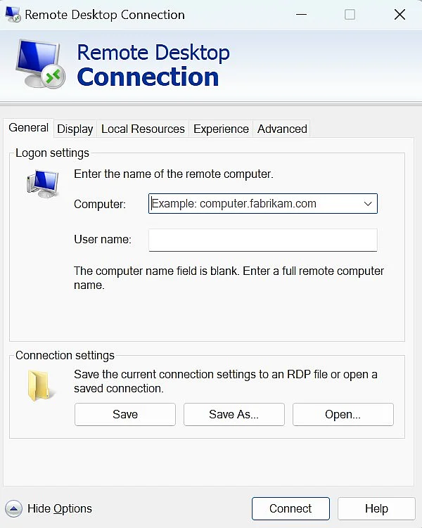 Immagine: Connessione al desktop remoto con il client RDP